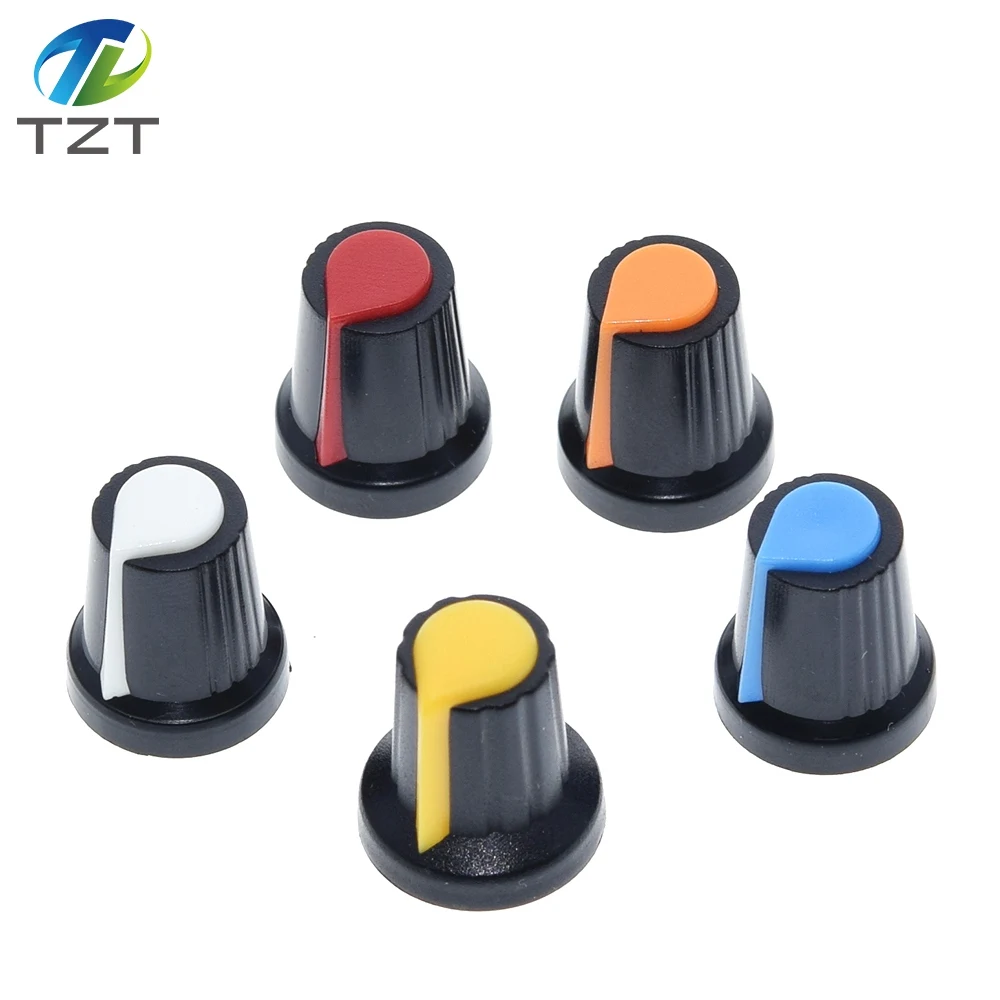 25PCS/lot WH148 potentiometer knob cap(copper core) 15X17mm 6mm Shaft Hole AG2 Yellow Orange Blue White Red 5value*5PCS=25PCS potentiometer knobs