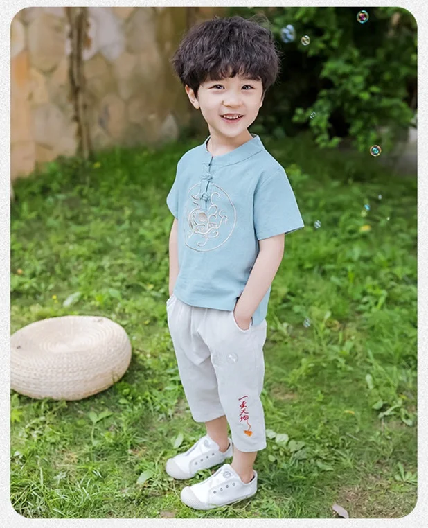 Hanfu/Новая летняя детская одежда для маленьких мальчиков от 3 до 12 лет школьная одежда в национальном стиле, костюм для мальчиков в стиле Тан Детский костюм в китайском стиле