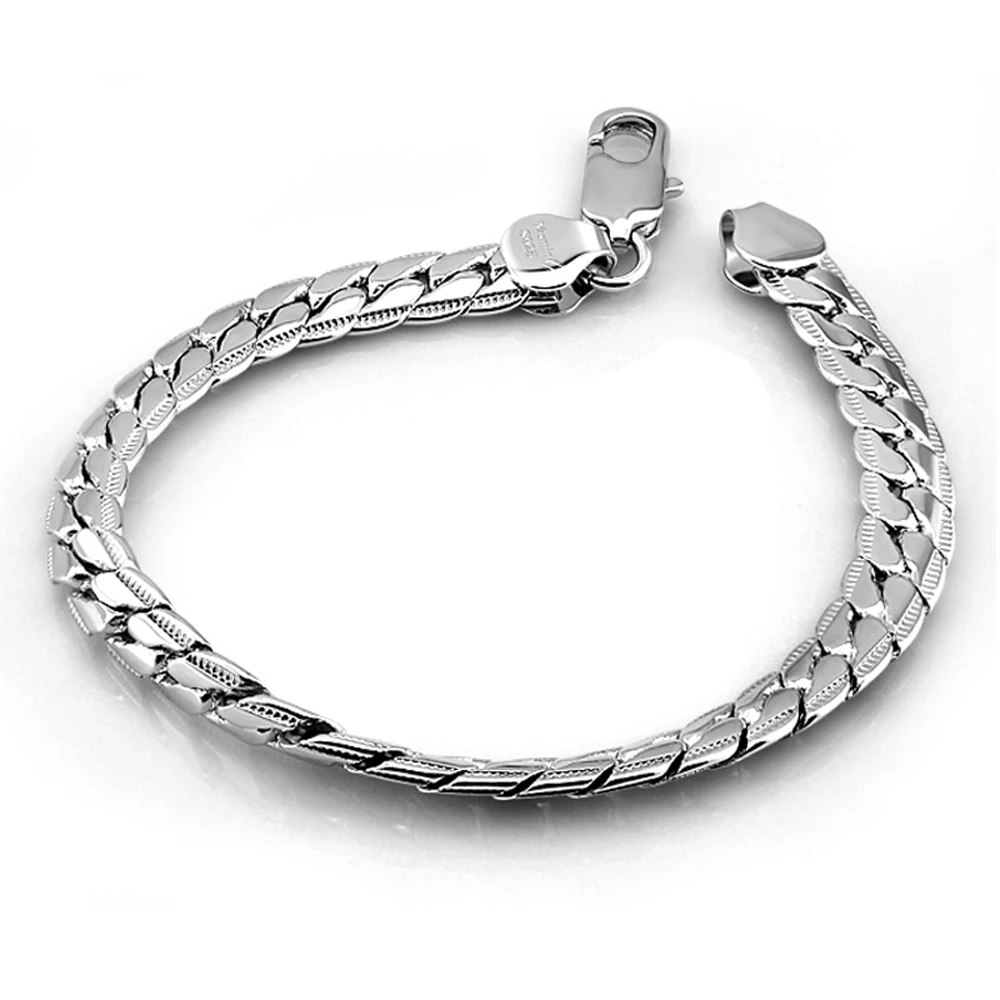 Width 7mm Genuine 100%925 Sterling Silver Flat Necklace Man 20/22 inches Snake Chain punk Curb Cuban Chain MenFine Jewelry Gift - Окраска металла: Long buckle 20cm
