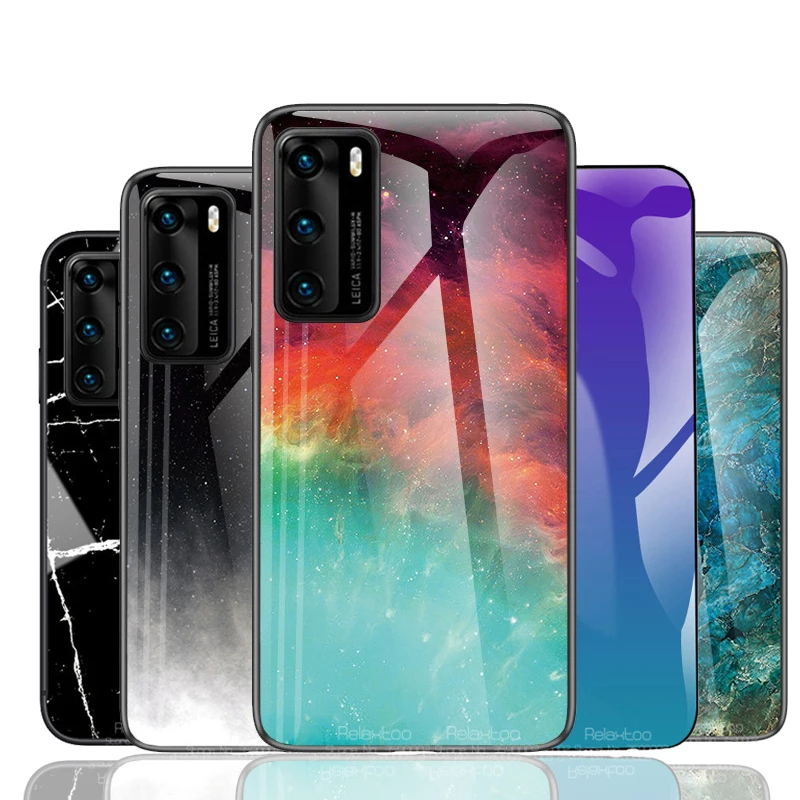 Градиентный чехол из закаленного стекла для huawei p40 pro телефона мраморный