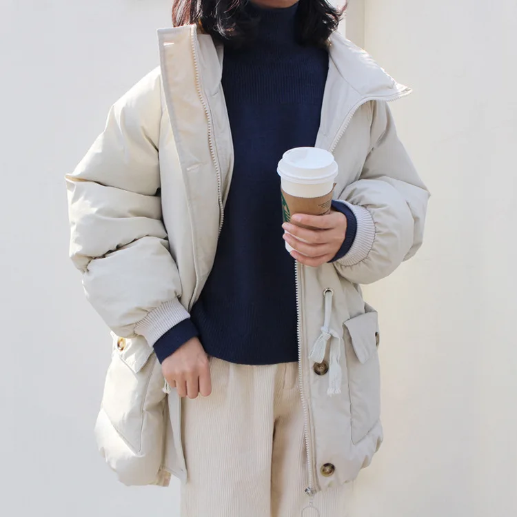 

Tao Sichuan Zhicongxi 2018 Winter Solid Color Drawstring Thick Warm Hooded Cotton Coat Cotton Overcoat Women's 9082