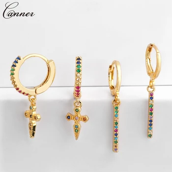 

Gold Small Hoop Earrings for Women Rainbow Zircon Circle Drop Earrings 2019 Colorful CZ Crystal Cross Earring Punk Jewelry Q40