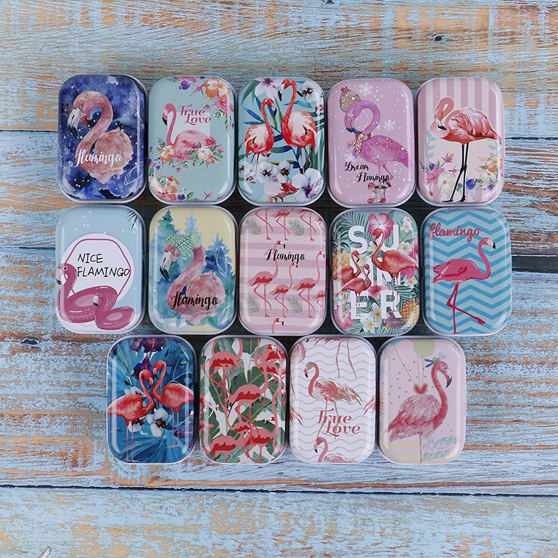 1Pc Flamingo Mini Tin Box Sealed Jar Packing Boxes Coin Earrings Headphones Gift Box Jewelry Candy Box Small Storage Boxes Cans