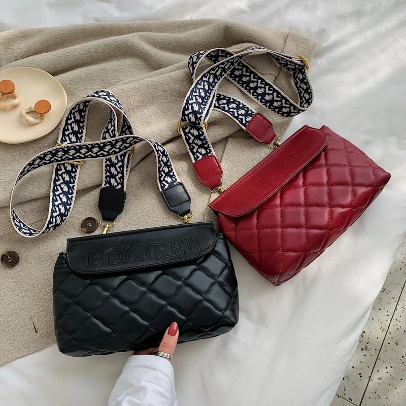 

Elegant WOMEN'S Bag 2019 Winter New Style Korean-style Fashion Rhombus Wide-Strap Messenger Bag