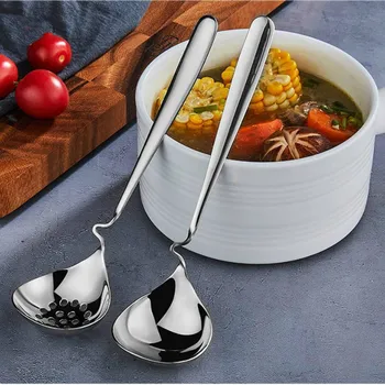 

Commercial Serving Spoon Slotted Spoon Stainless Steel Bending Handle Soup Ladle Colander Tableware