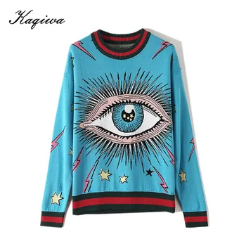 

2020 new fashion star same sweater women's autumn and winter blue big eyes long sleeve Pullover loose knit top