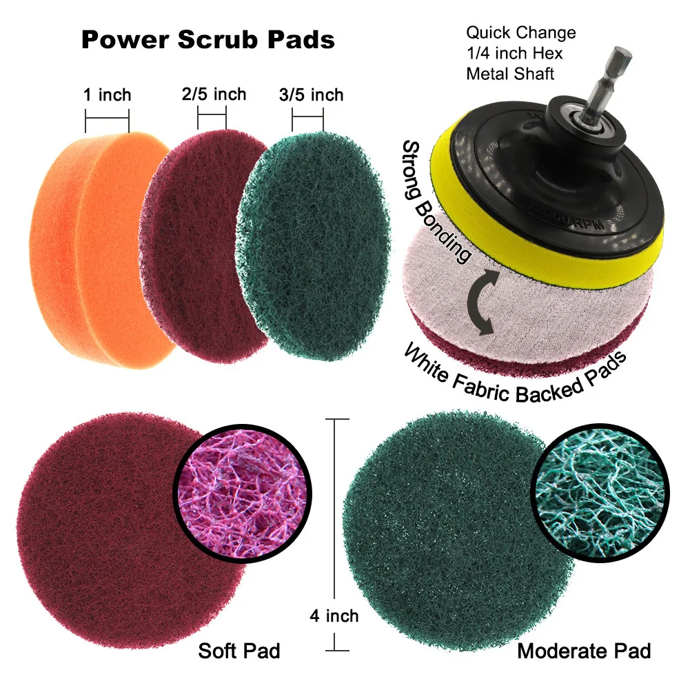 14 Pcs Electric Hexagonal Drill Floor Bathroom Nylon Carpet Multifunction Sponge Cleaning Brushes Sets Attachments Glass Car