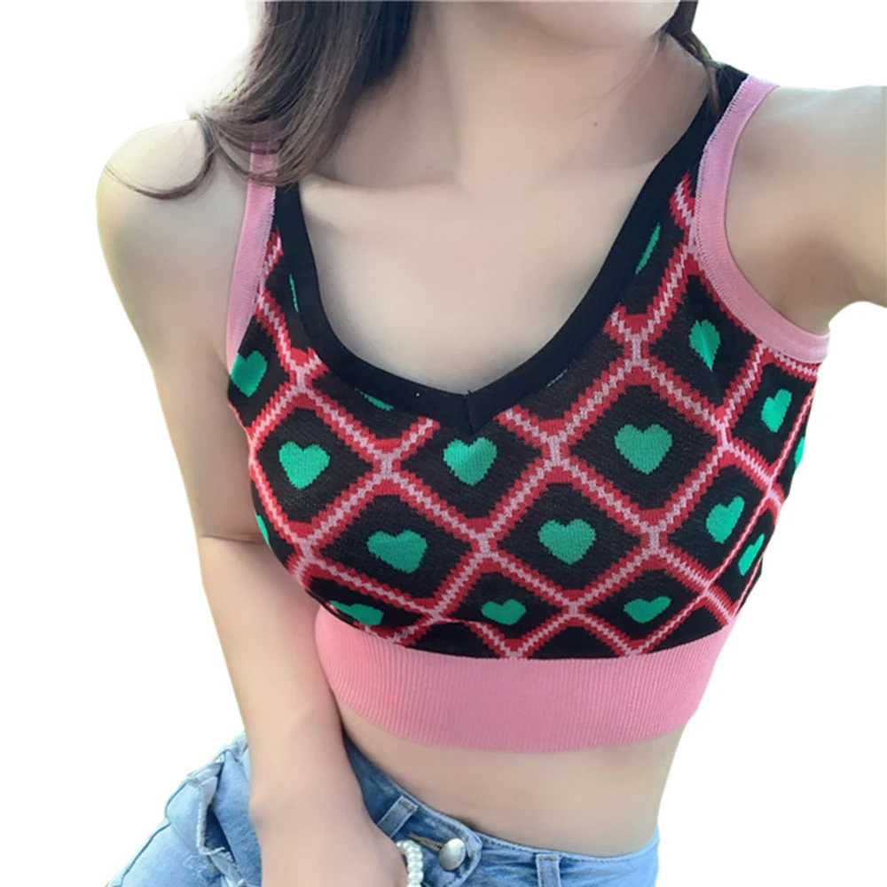 Женский летний разноцветный Вязаный топ с сердечком сексуальный короткий без