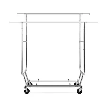 

Practical Space-saving Heavy Duty Steel Double-bar Garment Rack Hanger Silver Indoor or Outdoor Use