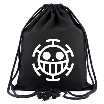 

One Piece Printed Canvas Anime Cartoon Black Drawstring Portable Pocket Bags Cute Storage Bag Students Small Backpack Pouch Gift