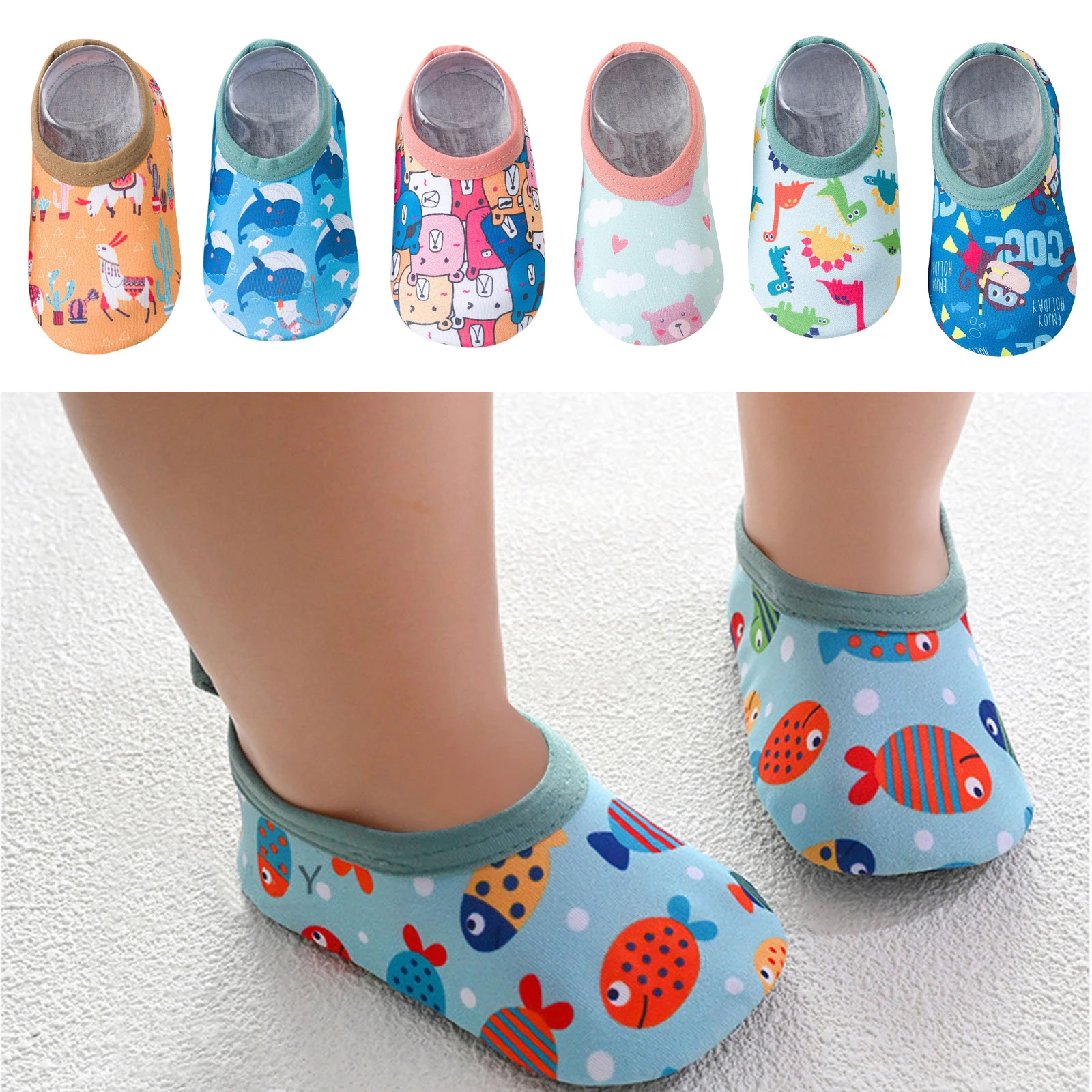 Zapatos de agua de dibujos animados para bebés y niños, calcetines acuáticos descalzos, antideslizantes, para piscina, playa, Surf|Zapatillas - AliExpress