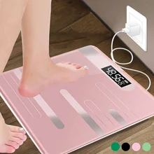 Напольные весы для ванной комнаты, стеклянные умные электронные весы, розовые, зарядка через usb, ЖК-дисплей, весы для тела, цифровые весы для тела