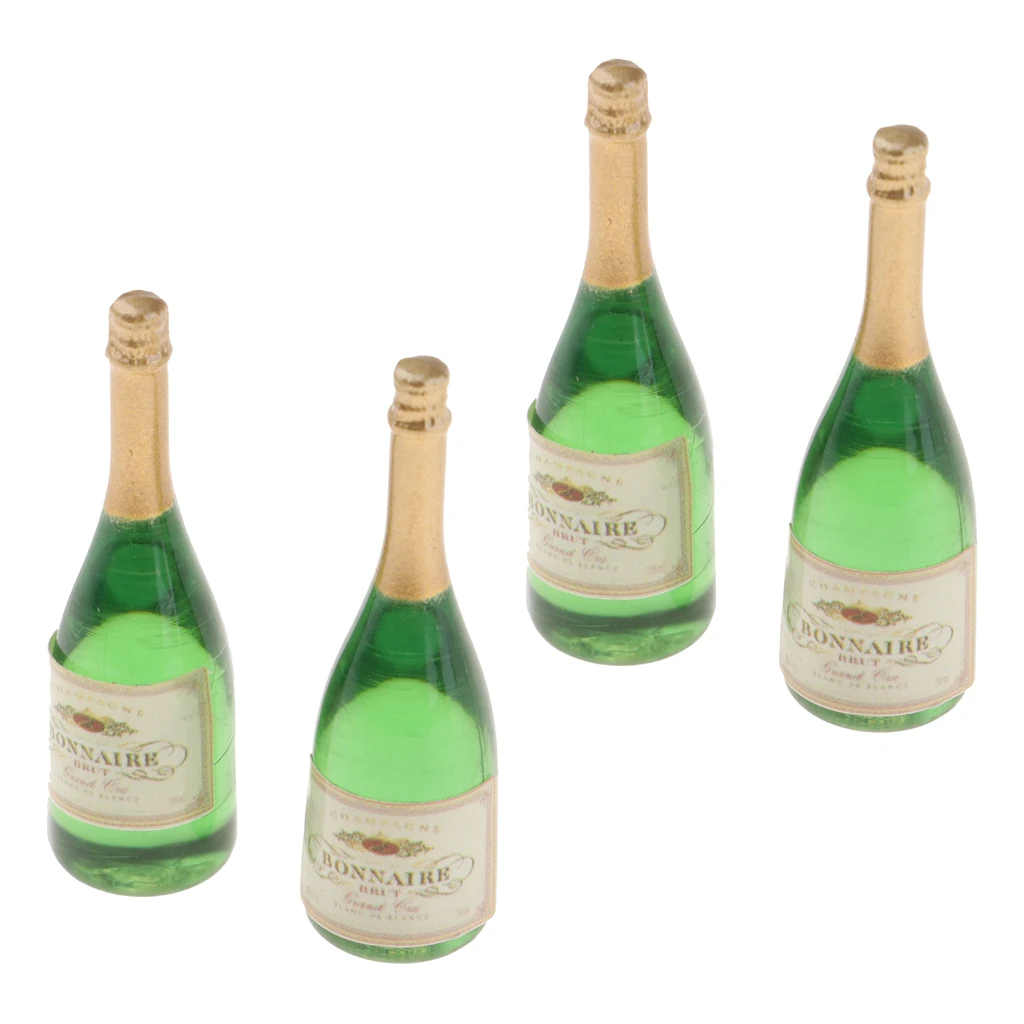 Set of 4 Champagne Bottles 1:12 Mini Ornaments for Dolls House 6