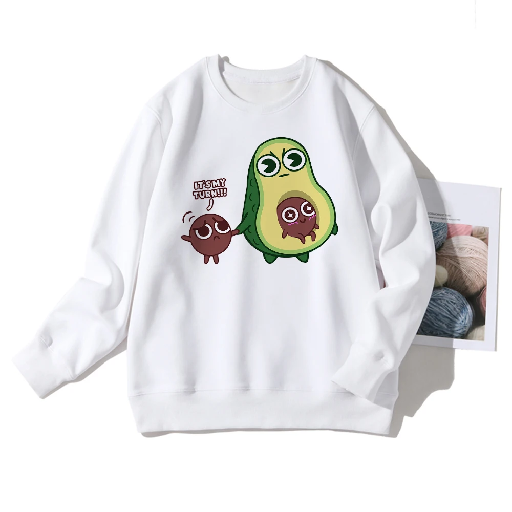 

Autumn Women Sweatshirt Avocado Mom and her Two Baby Print Hoodies Kawaii Style Girly Tops Cheap Student Long sleeve Pullover
