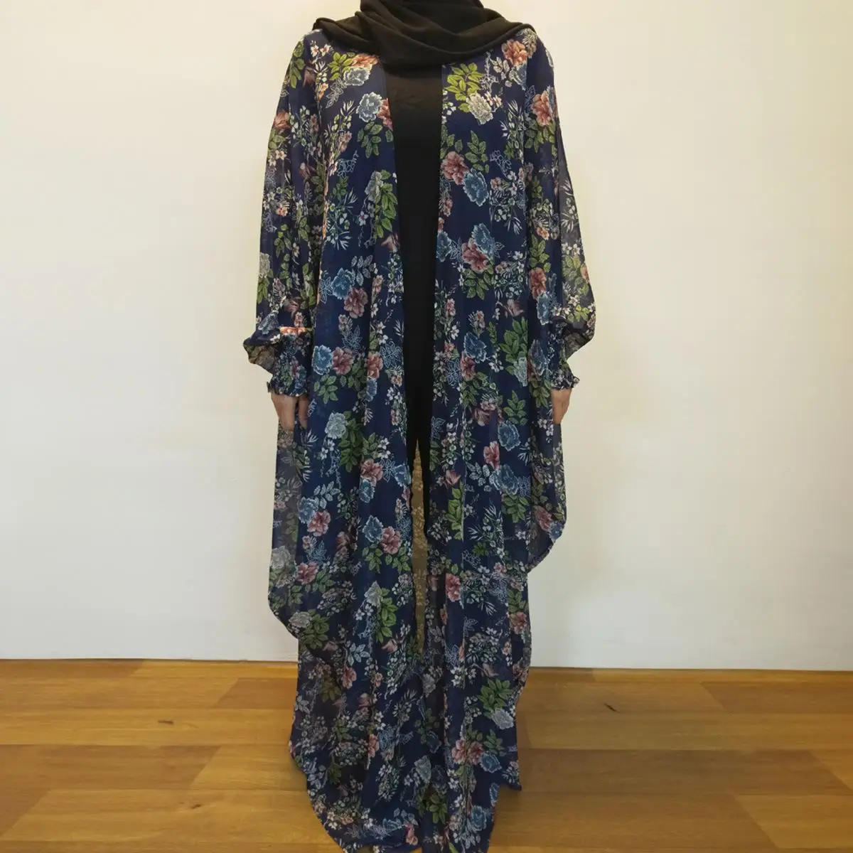 Женский мусульманский открытый кардиган абайя, Кафтан Дубай кимоно рукав "летучая мышь" фараша платье халат с цветочным принтом свободная