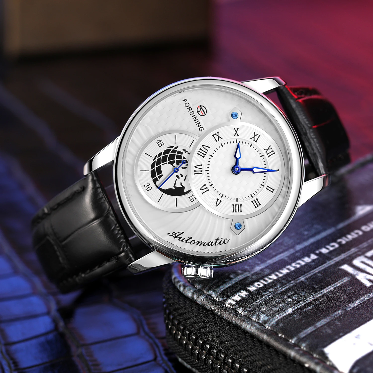 FORSINING Orologio vintage da uomo, con incisione, automatico, a carica