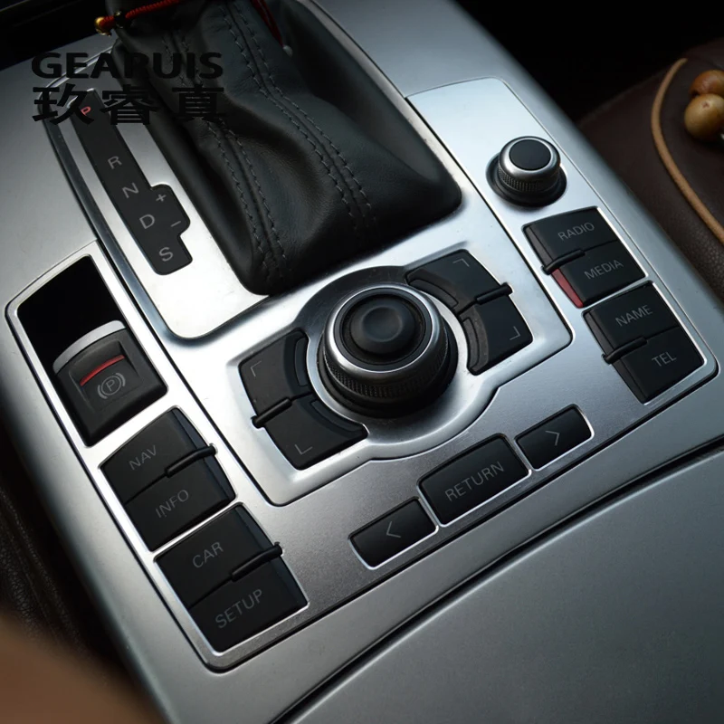 

Car Styling For Audi A6 C5 C6 Central control Gear Shift Panel Multimedia Buttons Handrest Auto Covers Stickers Trim Accessories