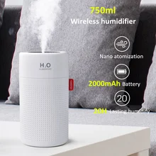 Umidificador de ar para aromaterapia, 2000mah, bateria sem fio, h2o, umidificador elétrico, difusor de aroma, nebulizador para casa
