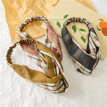 Корейский стиль, креативный стиль, Ретро стиль, в клетку, с большими ободками, с перекрестными ремешками, для девушек, шикарная, проветриваемая сеть, красное бандо, повязка на голову