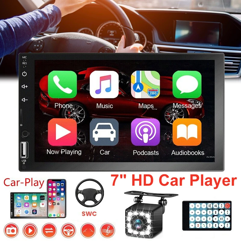 

7" Double 2 Din Car Radio Multimedia Video Player Stereo Touch Screen + 12 LED Rear View Camera Durable Car Electronics