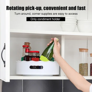 

Home Lazy Turntable Condiment Holder Makeup Cooking Oil Kitchen Storage Revolving ABS Food Organizer Rack Cans Jars
