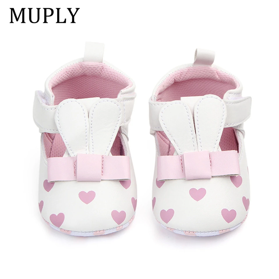 Baby Princess Shoes For Newborn Animal Pattern Infant Print Love Soft Sole Shoes PU Leather Sandal Rabbit Ear For 0-18M