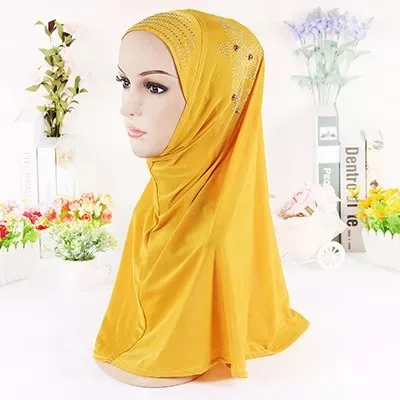 New design muslim style women hijab scarf solid girls headband crystal floral wraps hot sale free shipping - Цвет: Цвет: желтый
