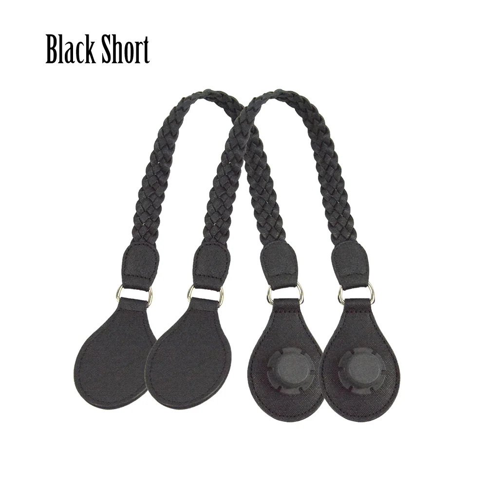 TANQU 1 пара длинных коротких кожаных плетеных ручек из искусственной кожи, Классическая мини-сумка O для Obag, женская сумка на плечо - Цвет: black short