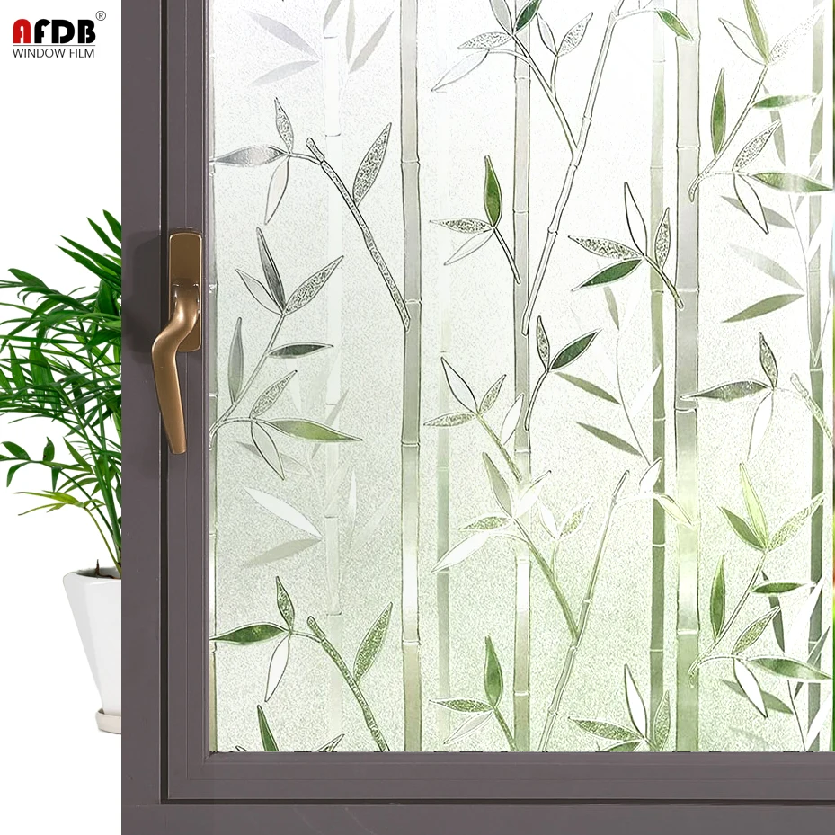 3D Frosted Static Glass Decorative Vinyl Privacy Window Film Bamboo Forest Style 