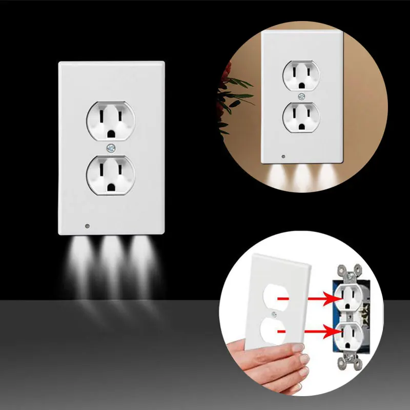 

US Plug Plug Cover Night Light Built-in Light Sensor Wall Snap Power Duplex Outlet Wall Plate With LED Night Lights For Bathroom