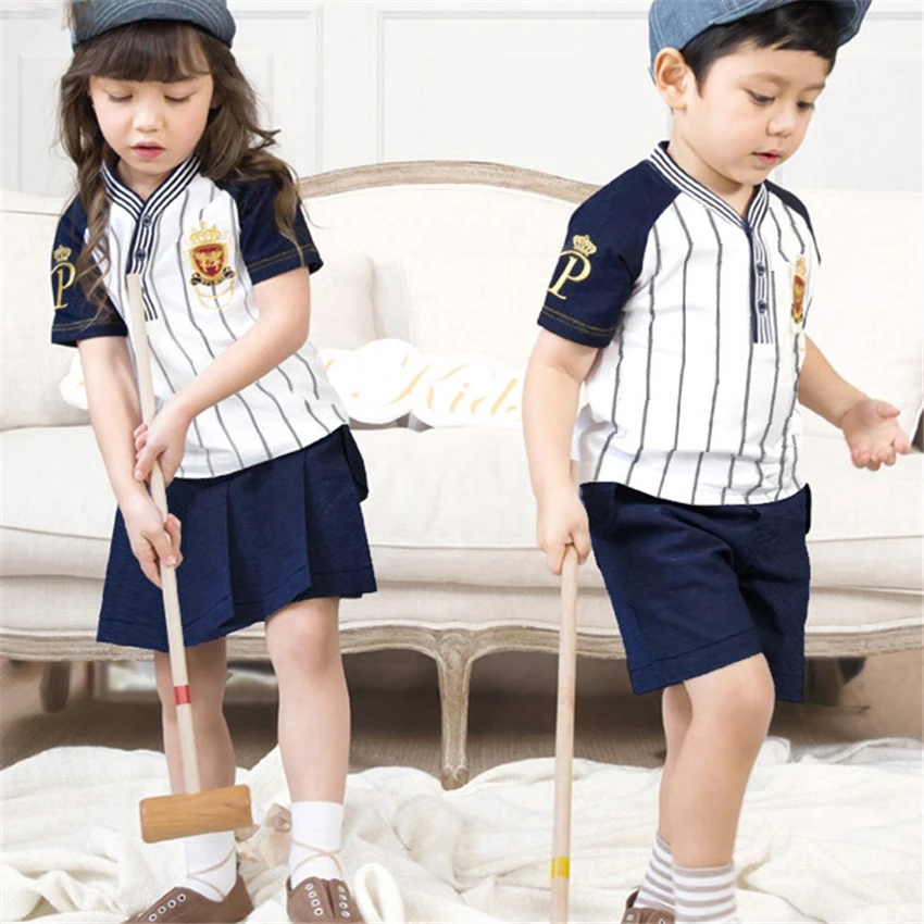 Летняя полосатая школьная форма для девочек и мальчиков; Японский Корейский стиль; Детский костюм; бейсбольная команда; детская одежда для детского сада