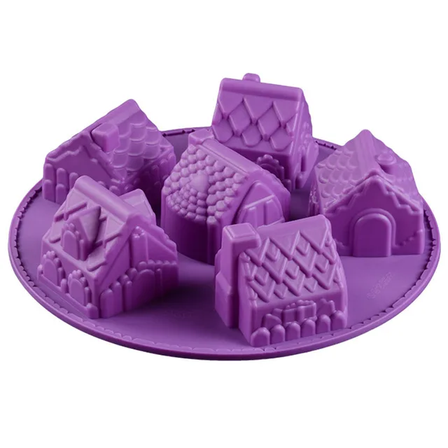 1pc, Christmas Gingerbread House Cake Mold, Silicone Mould 6 Cavity House  Shape Baking Mold For DIY Making Cake, Candy, Chocolate, Candles, Soap, Chri