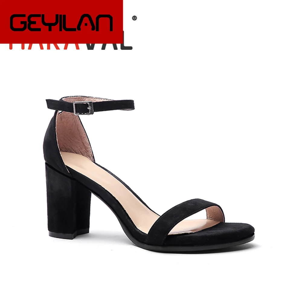 

HARAVAL Women Sandals Shoes Black Elegant Thick heels Spring Autumn Fashion Cow Suede Sandal Ladies Footwear Buckle Strap B33