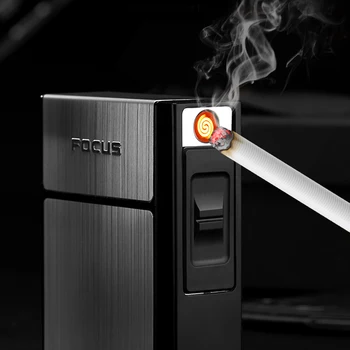 

Metal Cigarette Case Box Lighter 20pcs Cigarette Holder USB Electronic Tungsten Replaceable Tobacco Plasma Waterproof Lighters