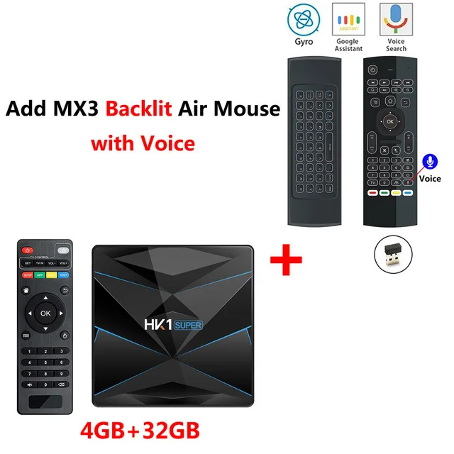 ТВ-приставка HK1 Super RK3318 4K HD 4GB ram DDR4 Android tv Box 64GB 128GB 2,4G/5G Двухдиапазонная Wi-Fi Bluetooth 4,0 телеприставка - Цвет: 4GB32GB add MX3L mic