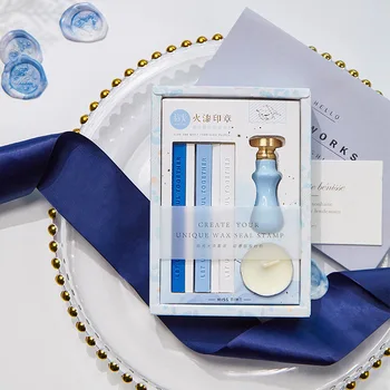 

Fire Paint Seal Cute Macron Color Wax Seal Stamp Head Metal Handle Set For Wedding Invitation Signature Kids Toy Stationery