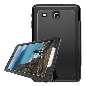 

For Samsung Galaxy Tab E 9.6 SM-T560 T561 3-Layer Smart Cover Case Shockproof Heavy Duty PC+TPU+PU Folding Stand Tablet Case