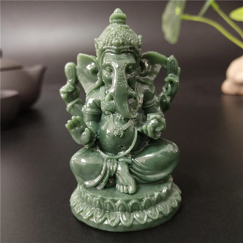 

Lord Ganesha Statue Buddha Elephant God Sculpture Figurine Man-made Jade Stone Ornaments Craft Home Garden Flowerpot Decoration