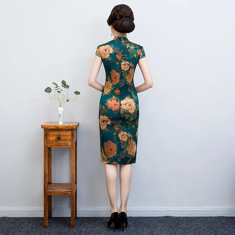 Атласное традиционное китайское платье Vestidos винтажное Qipao сексуальное Ципао с цветочным принтом Тонкое Qipao размер M-4XL