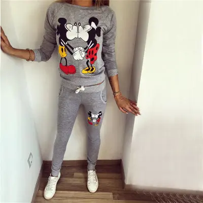 Disney otoño y el invierno de las mujeres beso Mickey Minnie impresión Casual de manga larga de las actividades al aire libre ropa deportiva suéter conjunto