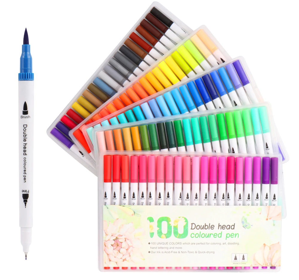 

12/24/36/48/60/80/100 Color Watercolor Brush Pen Double-headed Painting Marker Set Children's Soft Head Pen Art Supply