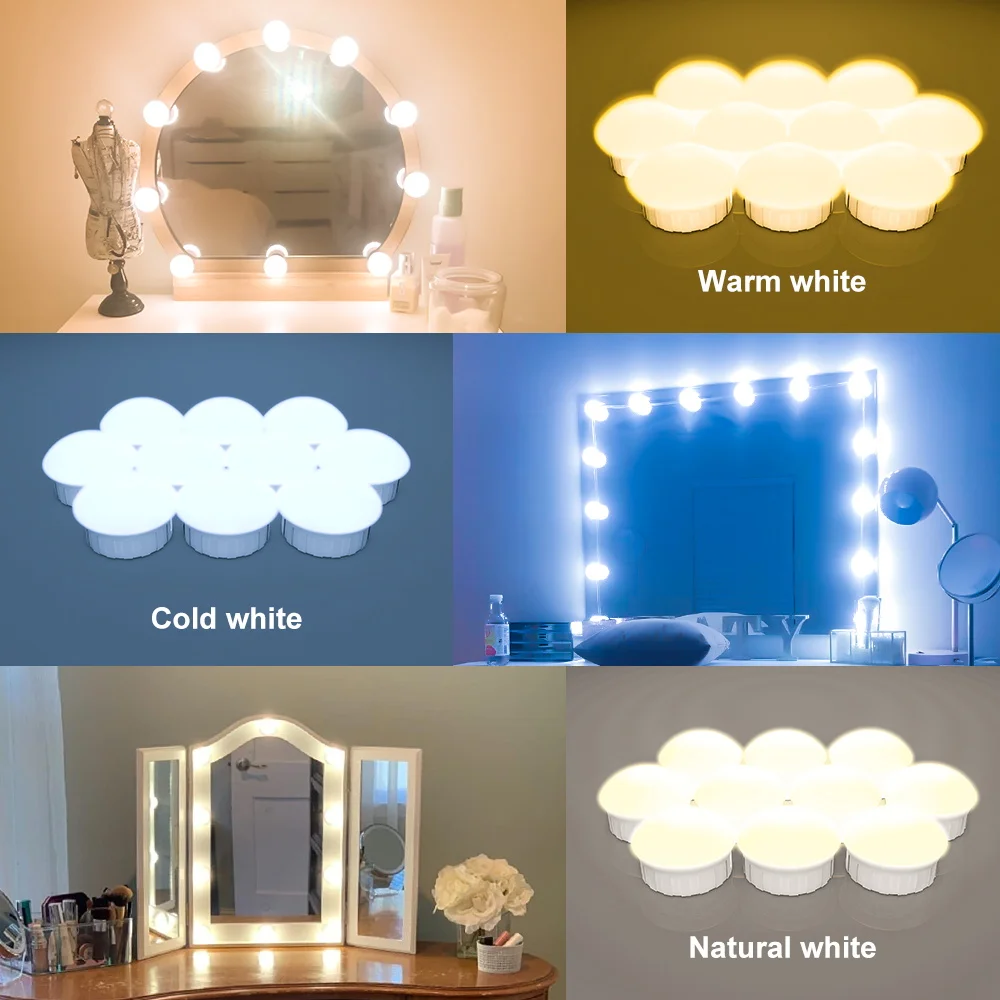 LED 화장 거울 조명, USB 메이크업 화장 조명, 헐리우드 화장품 전구, 조도 조절 LED 벽 거울 램프, 욕실 드레싱 테이블