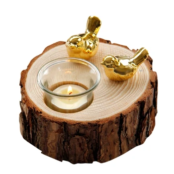 

Wooden Concise Candlestick Candelabra with Glass Candle Cup for Wedding Party Dinner Holiday Party Decoration Candle Holders