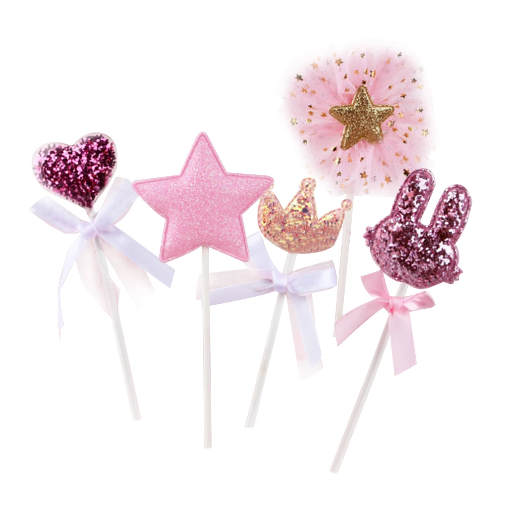 1 Set Of Pink Love Dessert Table Crown Bunny Decor Cake Topper Party Decor Pink Sweet Dessert Topper Cake Flag Decor 