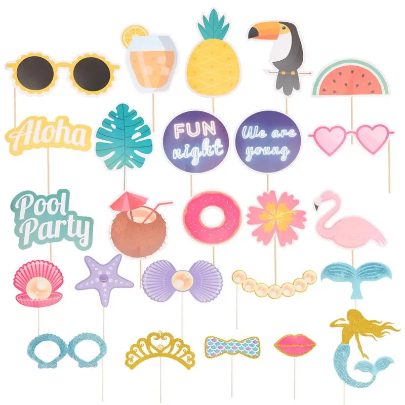 

1 Set 25Pcs Photo Props Nice DIY Durable Fine Pool Party Mermaid Flamingos Birthday Party Party Supplies