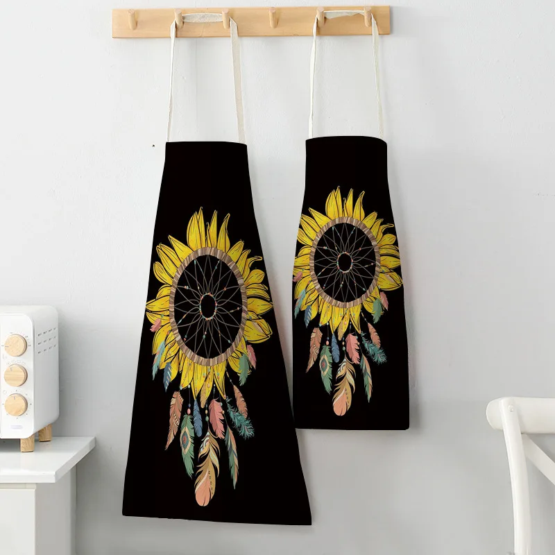 Women Kitchen Apron Cotton Linen sunflower Sleeveless Chef Cooking Aprons Kitchen accessories 68*55cm 0091