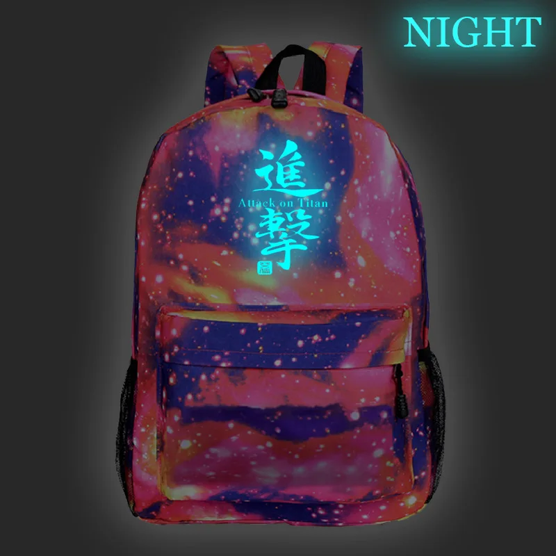 Атака на Титанов фигурка школьная сумка для подростков рюкзак с отражающими вставками для Мужчин Мультфильм Путешествия нейлоновые Наплечные сумки светится в темноте - Цвет: 027