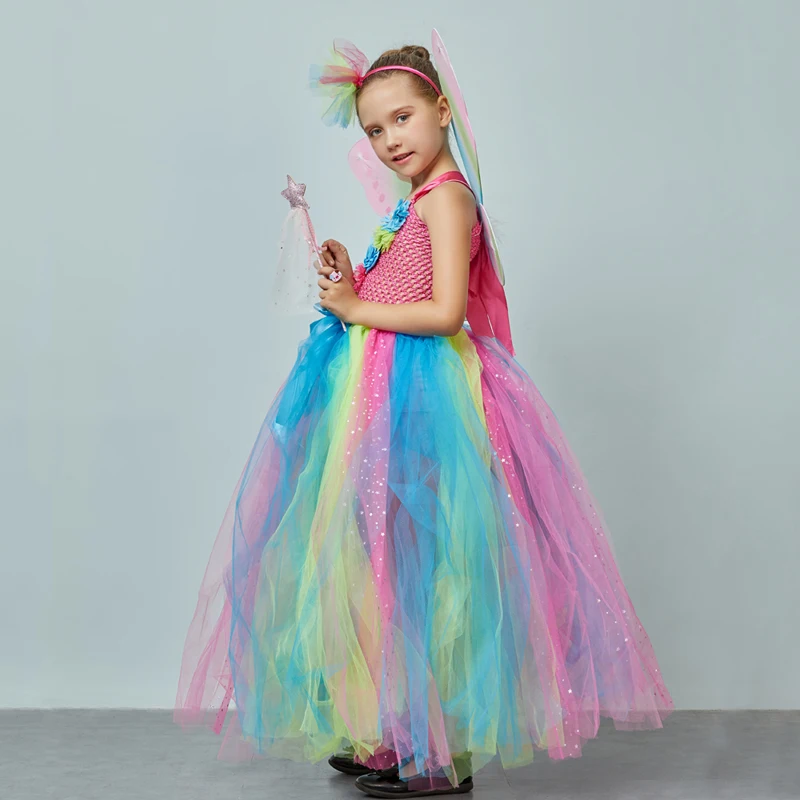 Affordable Rainbow Butterfly Girls Tutu Dress with Wings and Headband Princess Fairy Kids Birthday Party Dress Up Tutu Costume (10)