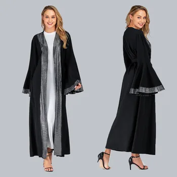

Islamic Clothing Muslim Garment women Dubai Shiny Sequin Stitching Abaya Belt Arab Luxury Floral Sleeve Cardigan Ramadan Prayer