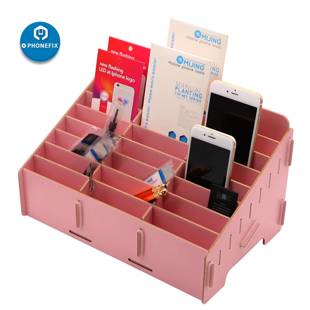 PHONEFIX 24 Сетка деревянная коробка для хранения настольных мобильный телефон ремонт аксессуары контейнер Профессиональный сотовые телефоны